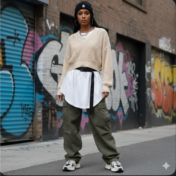 Jon & Anna Cream Pointelle Knit Cropped Sweater - Size M - Boho Coastal Academia - Picture 14 of 15